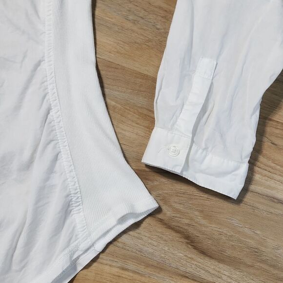 💜Old Navy White Fitted Buttoned Adjustable Long Sleeve Top Medium - Picture 6 of 10